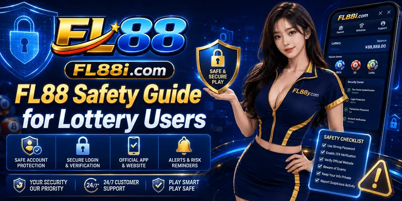 FL88 lottery safety checklist showing secure login, verified results, privacy checks, and responsible gaming reminders