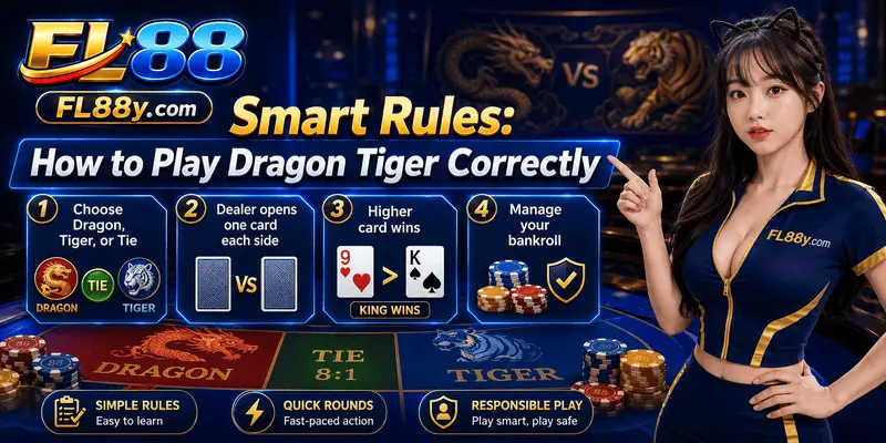 Dragon Tiger rules showing card comparison, betting process, live dealer table and beginner gameplay guide