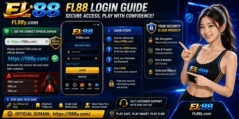 FL88 login guide showing correct domain and secure account access.