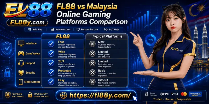 Comparison of FL88 with online gaming platforms in Malaysia covering features, navigation, security, games and mobile accessibility.