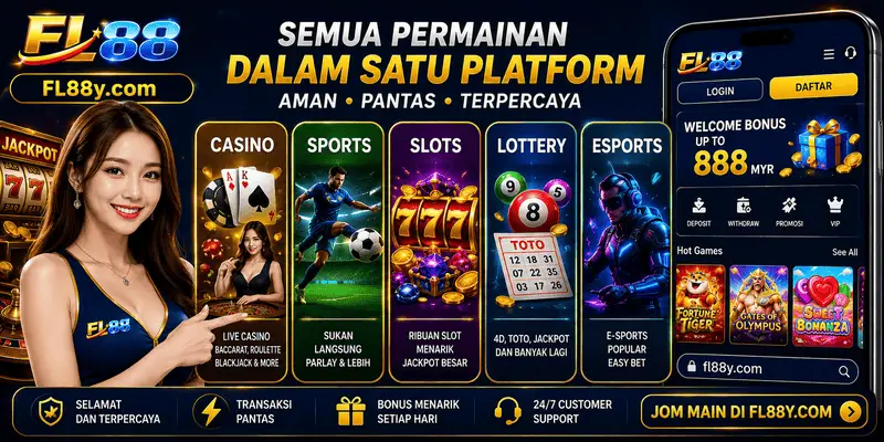 FL88y.com game categories with casino, sports, slots, lottery and esports.