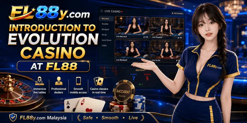 Introduction to Evolution Casino at FL88 highlighting live dealer technology, interactive tables and reliable gaming features for players