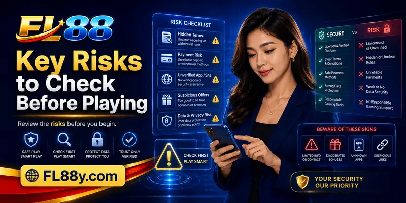 Online gaming risk checklist showing payment, bonus and account warning signs