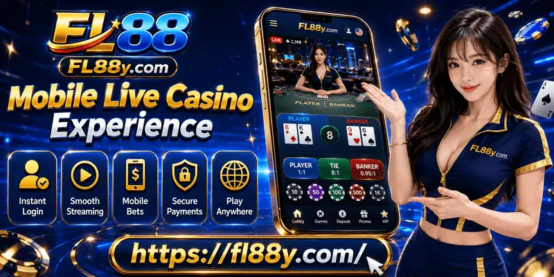 Mobile live casino experience on FL88 featuring responsive gameplay, live dealers, secure access and smooth smartphone navigation.