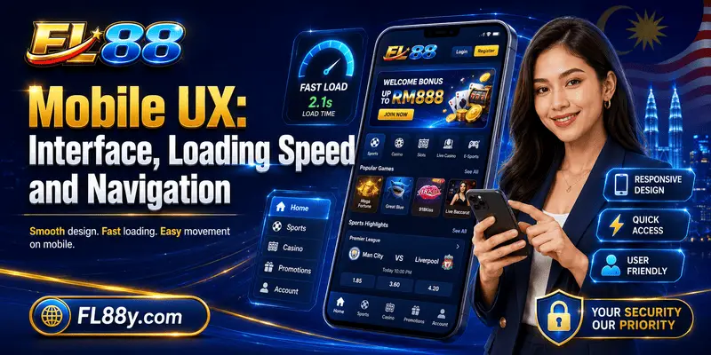 FL88 mobile UX preview showing interface, loading speed and navigation menu