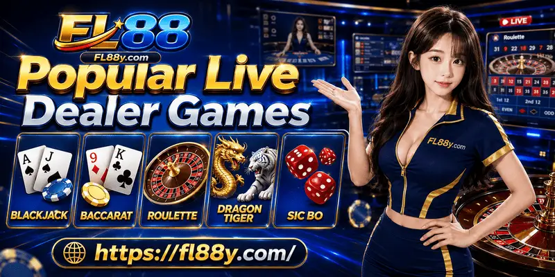 Popular live dealer casino games including baccarat, blackjack, roulette and other real-time table game experiences.