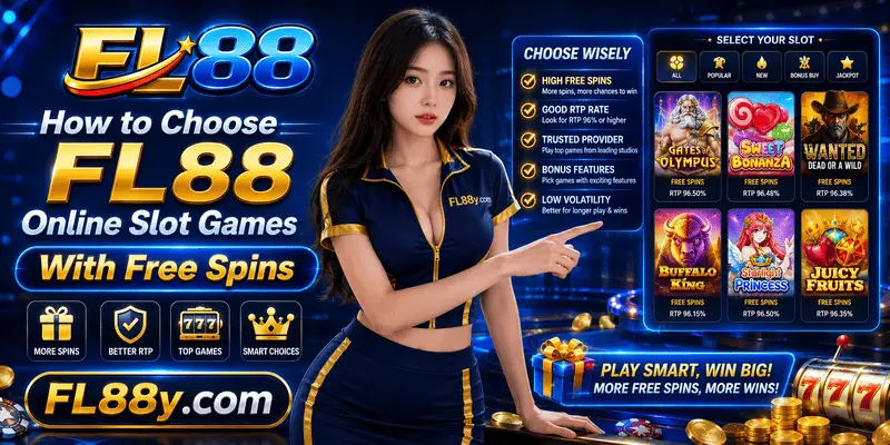 Malaysian user choosing FL88 online slot games with free spins, RTP filters, volatility checks, and bonus terms