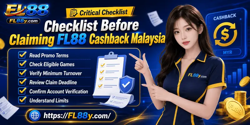 FL88 Cashback Malaysia checklist covering eligibility, wagering terms, limits, timing, and safer reward claims.