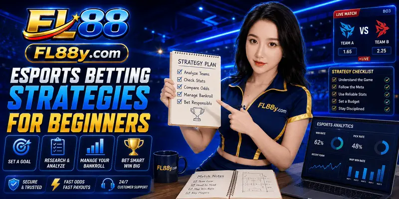 Beginner esports betting strategy guide showing match research, odds comparison, bankroll limits and responsible betting habits.
