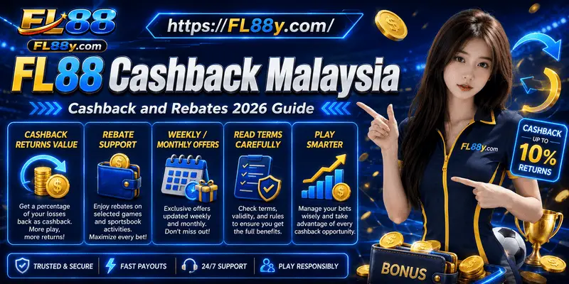 FL88 Cashback Malaysia guide showing cashback rules, rolling rebates, wagering terms, and reward checks.