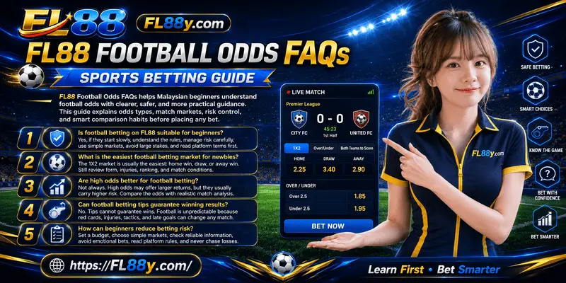 FL88 football odds FAQ guide explaining odds types, markets, risk control, match analysis, and beginner strategies.