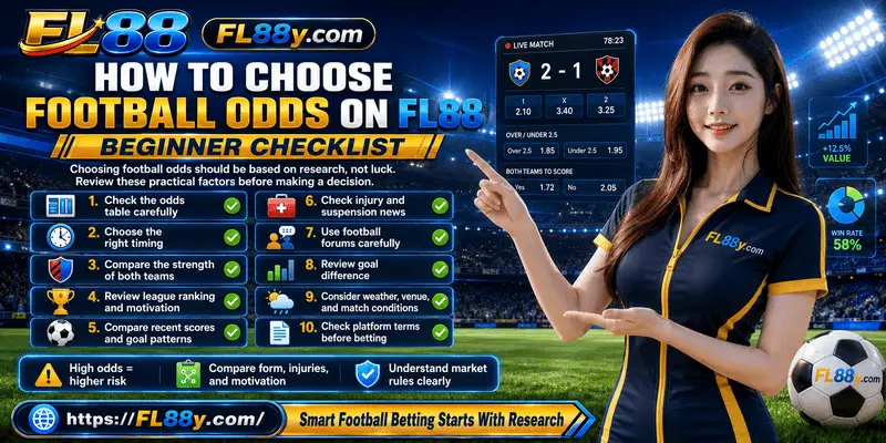 FL88 beginner checklist for choosing football odds with match analysis, market comparison, and risk control.