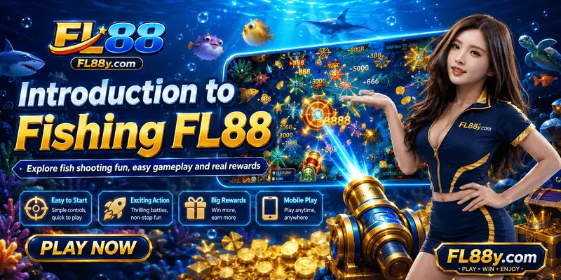  Introduction to Fishing FL88 in Malaysia, showing fish shooting gameplay, ocean themes, rewards, and mobile casino access.