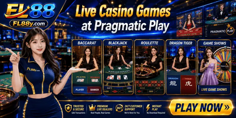 Pragmatic Play live casino games at FL88 Malaysia featuring blackjack, roulette, baccarat and immersive real-time dealer experiences