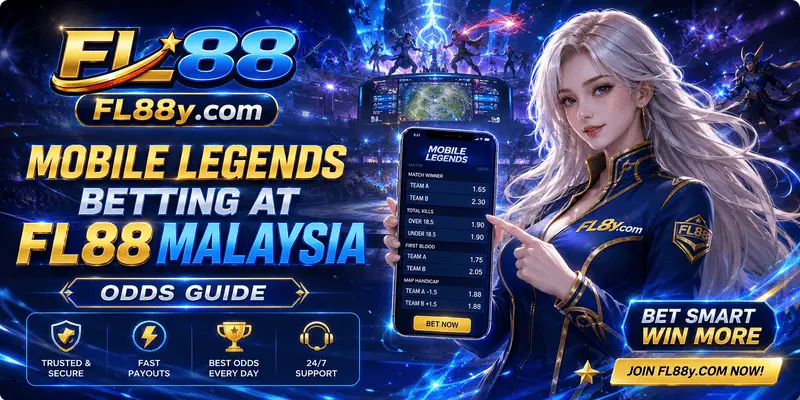 Malaysian esports user checking Mobile Legends betting odds on FL88 with match stats and safer bet review tips