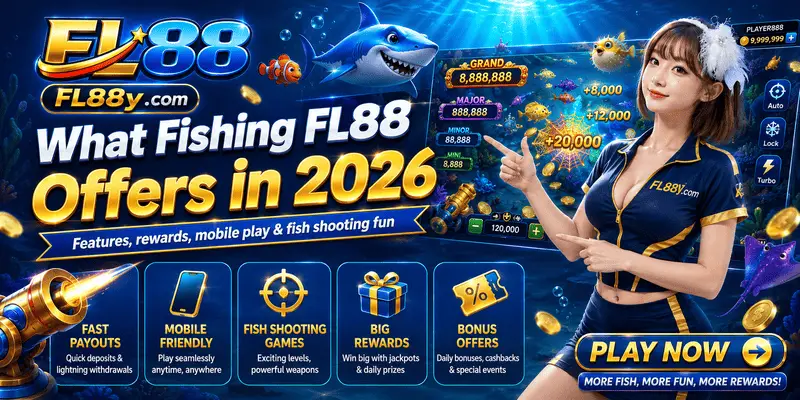  Fishing FL88 2026 overview showing fish shooting games, rewards, bonuses, mobile access, and player-focused features.